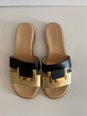 Ron White Valinda Slide Sandal Black & Gold  size7.5